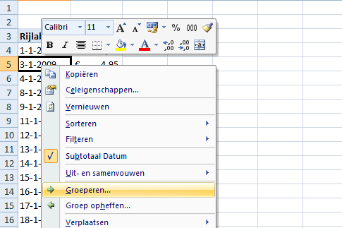 Menu rechter muisknop